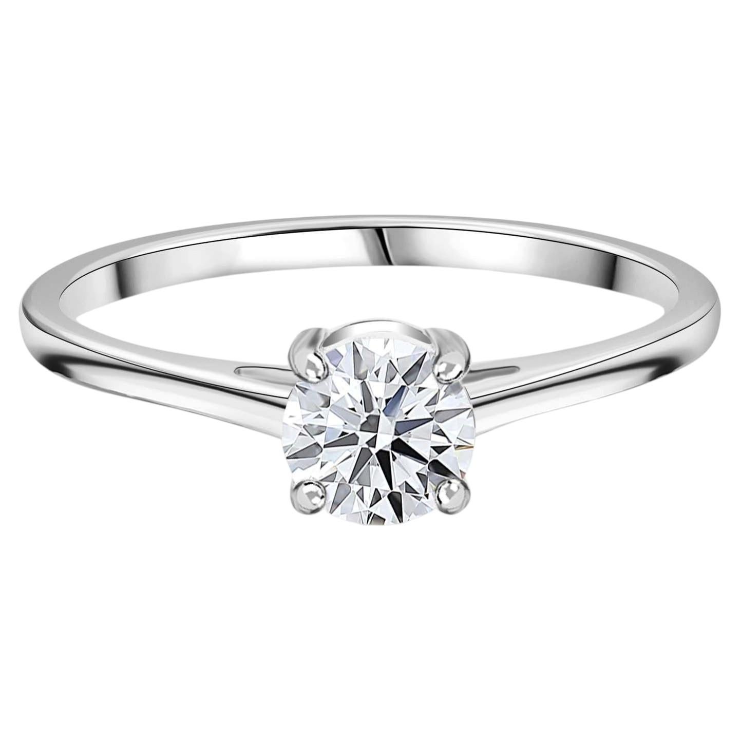Natural 0.60 Carat Diamond Solitaire 18K White Gold Elegant Promise Ring
