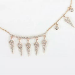 Natural Diamond Spike Charm Necklace 14K Solid Gold