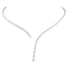 Natural Diamond Spiral Taper Necklace, 7.05 Cts, 18K White Gold, Wedding Gifts