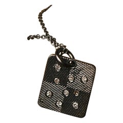Natural Diamond Square Dual Tone Necklace 925 Sterling Silver Diamond Pendant.