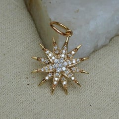 Charme a forma di stella con diamante naturale, in oro giallo massiccio 14k, con effetto "starburst" - Gioielleria di alta gamma