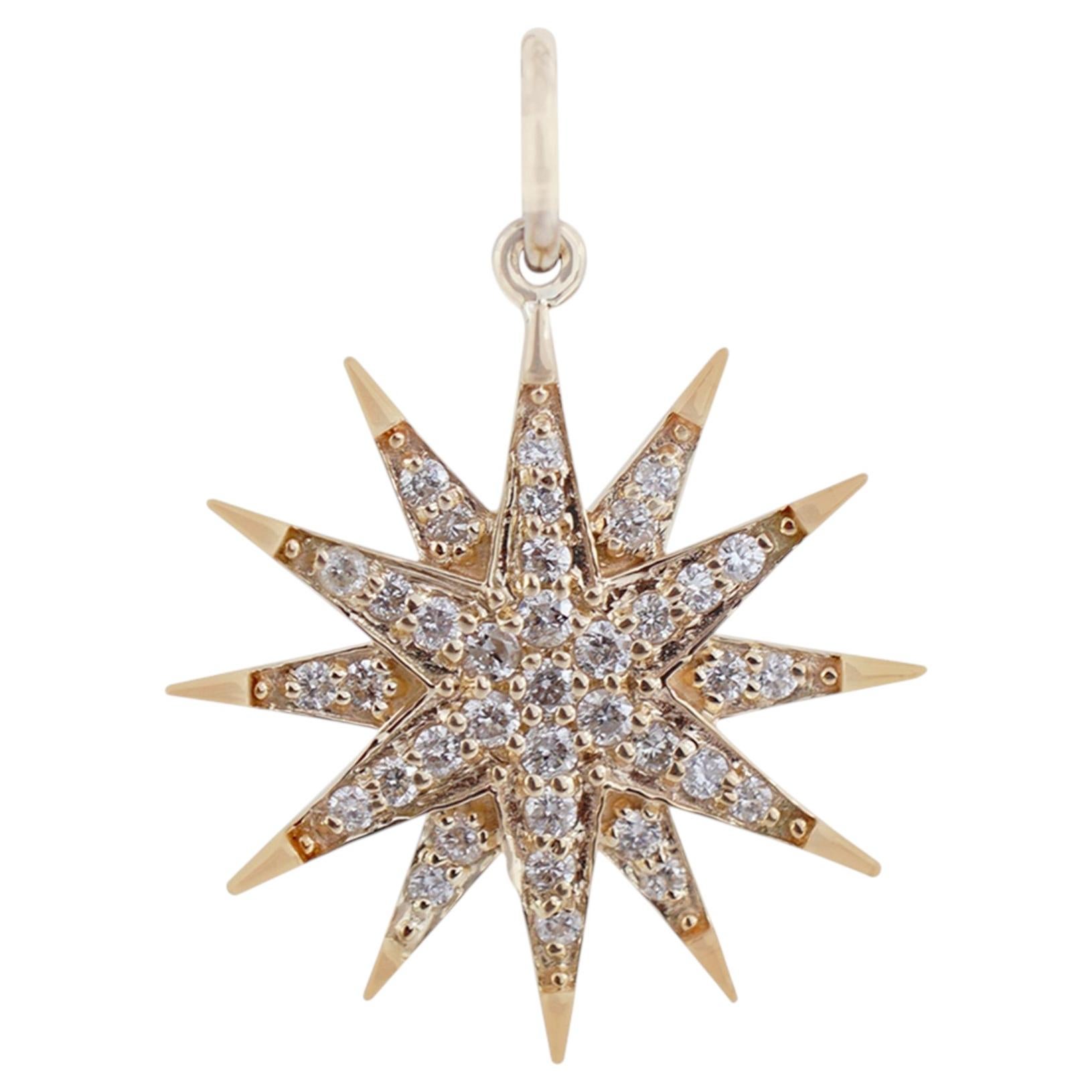 Colgante de diamante natural en forma de estrella, de oro amarillo macizo de 14k, con diseño de estrella radiante, joyería de alta gama