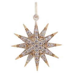 Natural Diamond Star Charm Solid 14k Yellow Gold Starburst Fine Jewelry