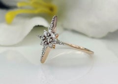 Natural Diamond Star Ring 14k Solid Gold Diamond Engagement Ring