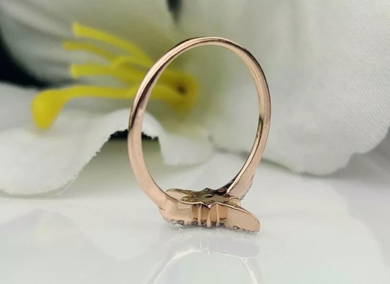 Verlobungsring, natürlicher Diamant Sternring 14k Massivgold Diamant (Rundschliff) im Angebot