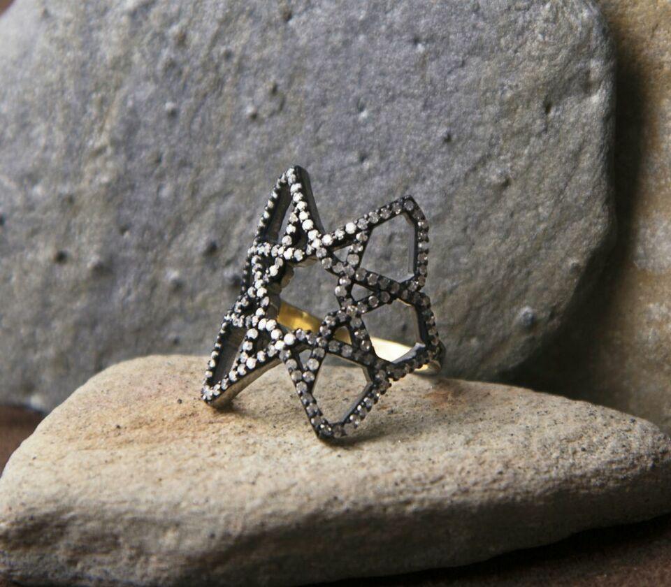 Art Deco Natural Diamond Star Ring 925 Solid Silver Victorian Era Jewelry Women Gift. For Sale
