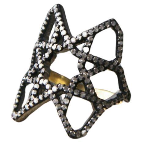 Natural Diamond Star Ring 925 Solid Silver Victorian Era Jewelry Women Gift.