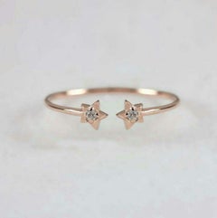 Natural Diamond Star Ring For Women 14K Solid Gold Dainty ring Band Gift
