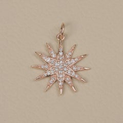 Natural Diamond Starburst Charm Solid 14k Rose Gold Star Pendant Fine Jewelry