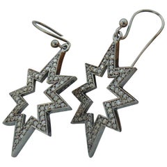 Natural Diamond Starburst Earring 925 Silver Pave Diamond Star Earring Gift.
