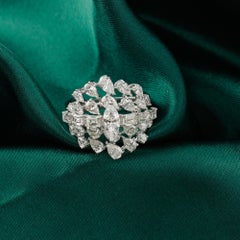 Natural Diamond Statement Ring in 18K White Gold Marquise Cluster Design