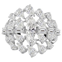 Natural Diamond Statement Ring in 18K White Gold Marquise Cluster Design