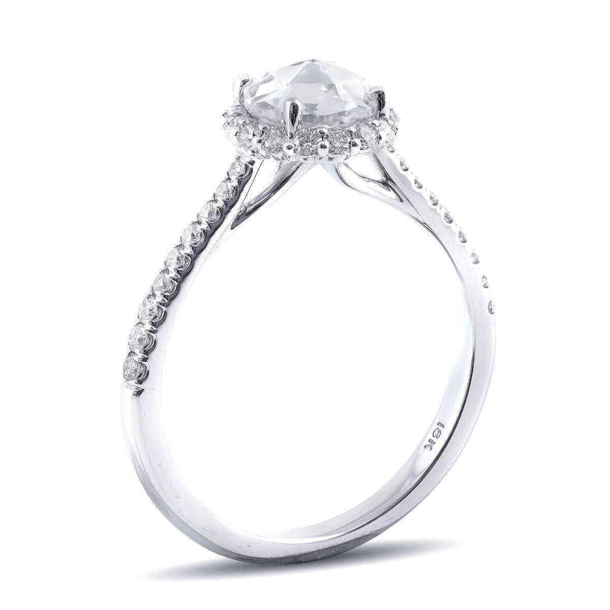 Natural Diamond Stone 0.79 cts in 18K White Gold Ring with Diamonds / IGI Report In New Condition For Sale In Los Angeles, CA