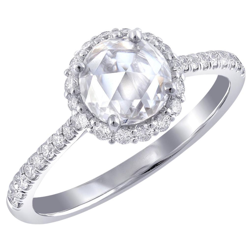 Natural Diamond Stone 0.95 cts in 18K White Gold Ring with Diamonds / IGI Report