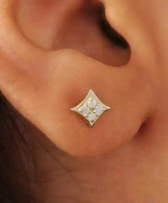 Natural Diamond Stud Earring 14k Gold Minimalist Jewelry Mother's Day Gift.