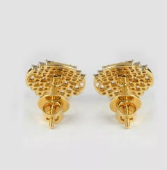Natural Diamond Stud Earring 14K Yellow Gold Handmade