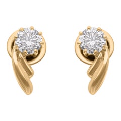 Natural Diamond Stud Earrings 0.87 Carats Round Brilliant Cut in 18K Yellow Gold