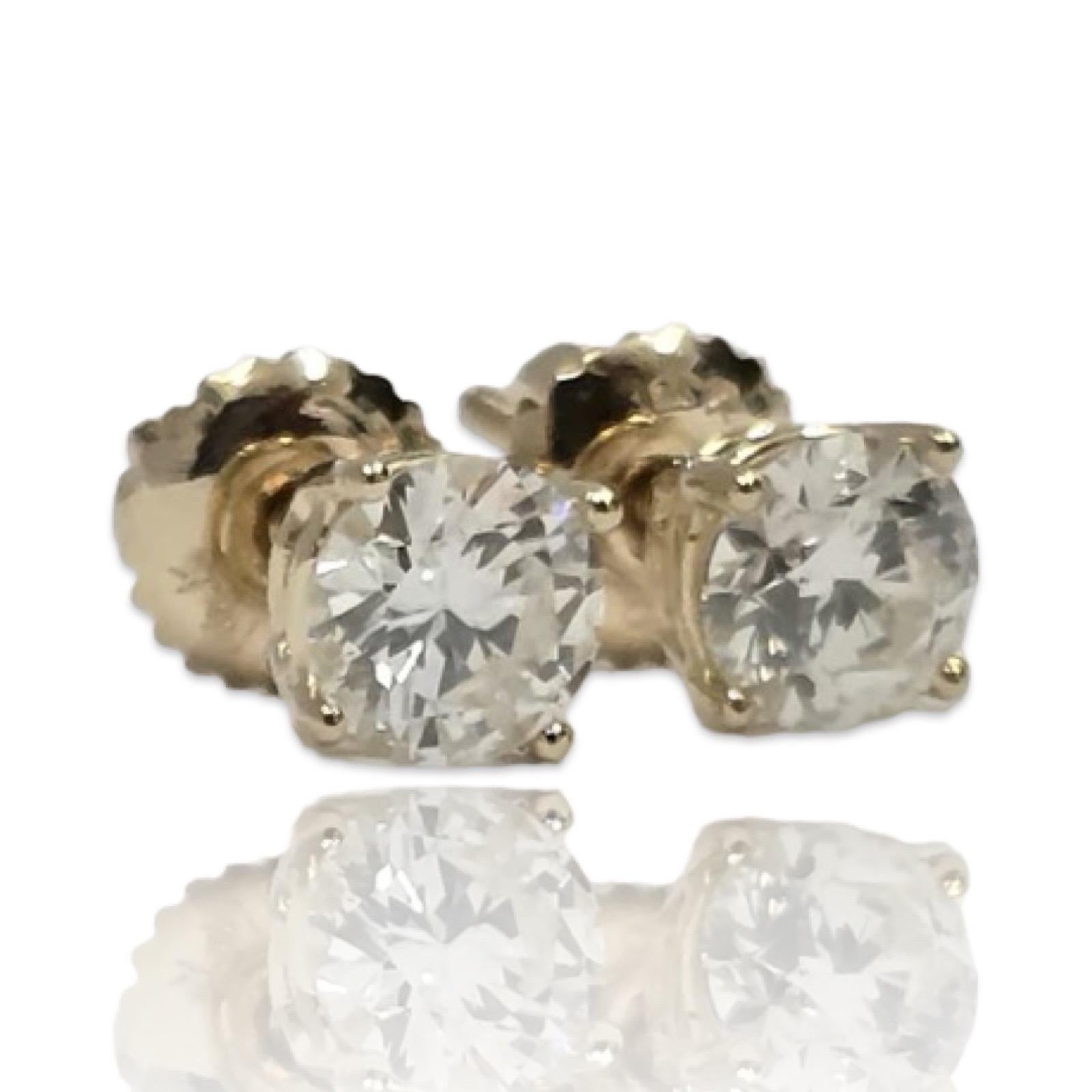 Natürliche Diamant-Ohrstecker 1,01ctw rund in 14K Gelbgold (Rundschliff) im Angebot