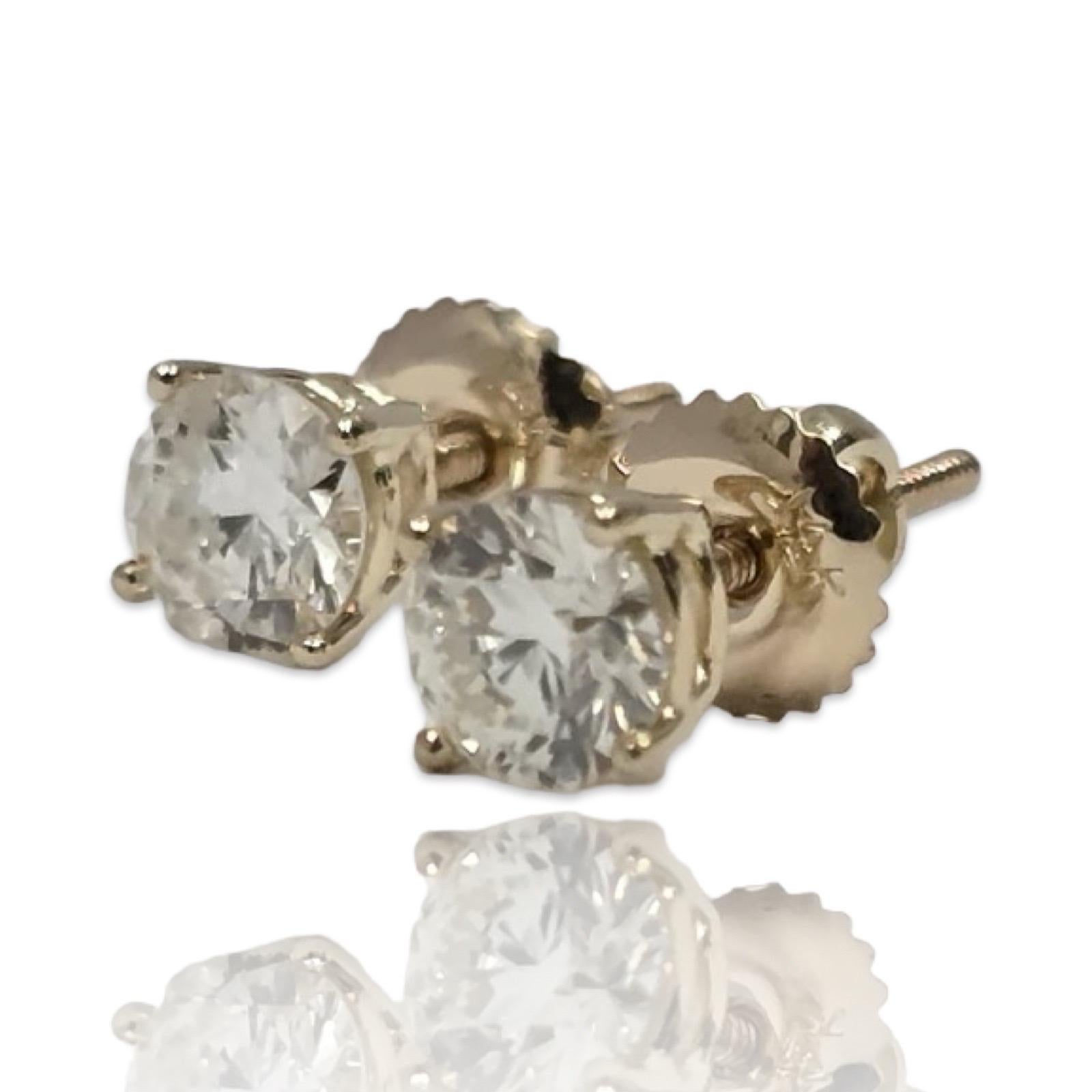 Natürliche Diamant-Ohrstecker 1,01ctw rund in 14K Gelbgold im Zustand „Neu“ im Angebot in Miami, FL