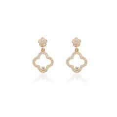 Boucles d'oreilles diamant naturel Boucles d'oreilles diamant en or 14k Boucles d'oreilles trèfle Cadeau pour Elle