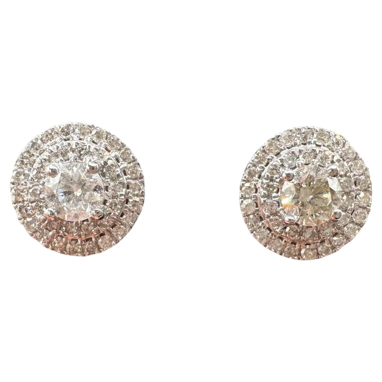 Natural Diamond Stud Earrings 14K White Gold 0.90ctw Push Backs New For Sale