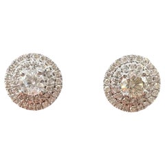 Natural Diamond Stud Earrings 14K White Gold 0.90ctw Push Backs New