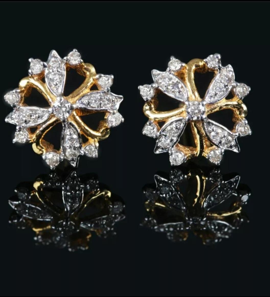 Art déco Clous d'oreilles de mariage de luxe en or jaune 14 carats et diamants naturels en vente
