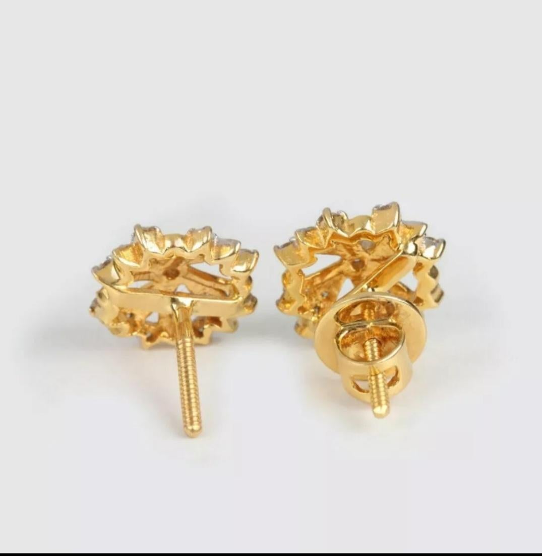 Clous d'oreilles de mariage de luxe en or jaune 14 carats et diamants naturels Neuf - En vente à Chicago, IL