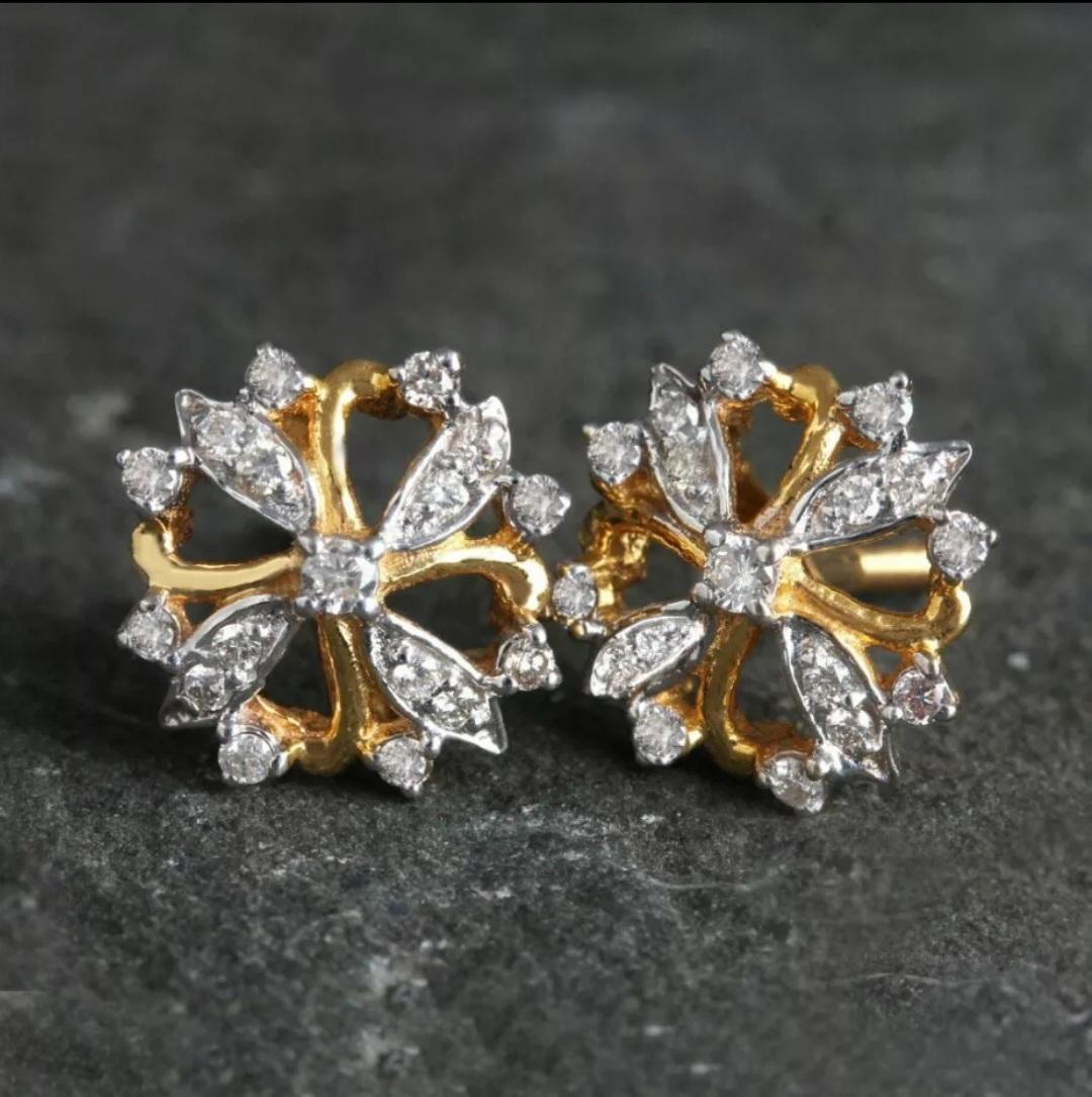 Clous d'oreilles de mariage de luxe en or jaune 14 carats et diamants naturels Unisexe en vente