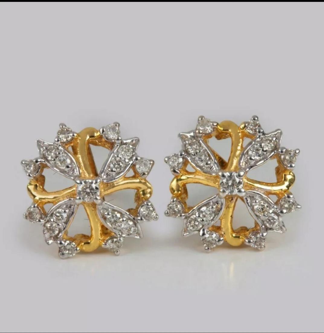 Clous d'oreilles de mariage de luxe en or jaune 14 carats et diamants naturels en vente 1
