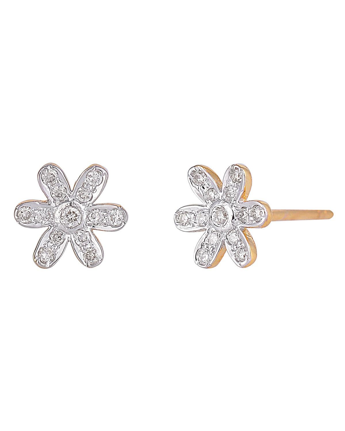 Diese Ohrringe sind aus massivem 14 Karat Gelbgold handgefertigt und mit funkelnden Diamanten besetzt. Die Blumenform ist einzigartig und elegant, und die Ohrringe sind eine schöne Ergänzung für jede Schmucksammlung. Diese Ohrringe sind perfekt für