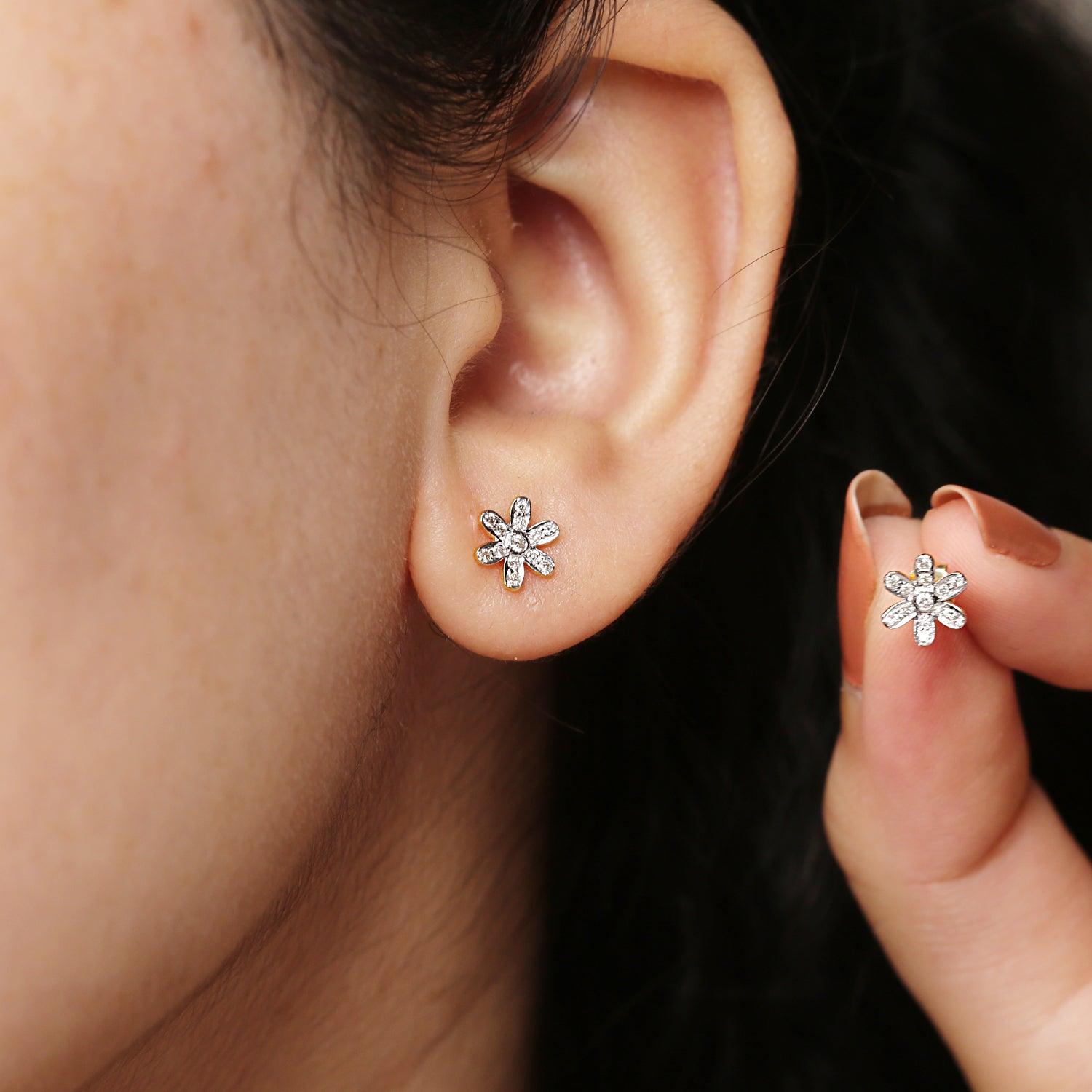 Natürliche Diamant-Ohrstecker aus 14K Damen