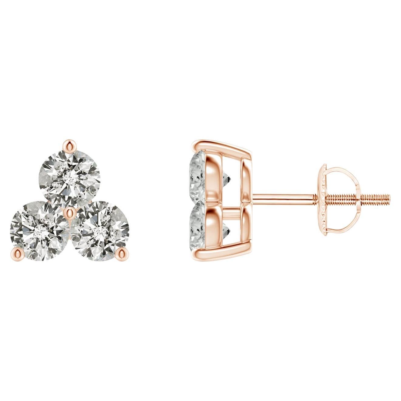 Natural Diamond Stud Earrings in 14K Rose Gold (0.5cttw  Color-K  Clarity-I3) For Sale