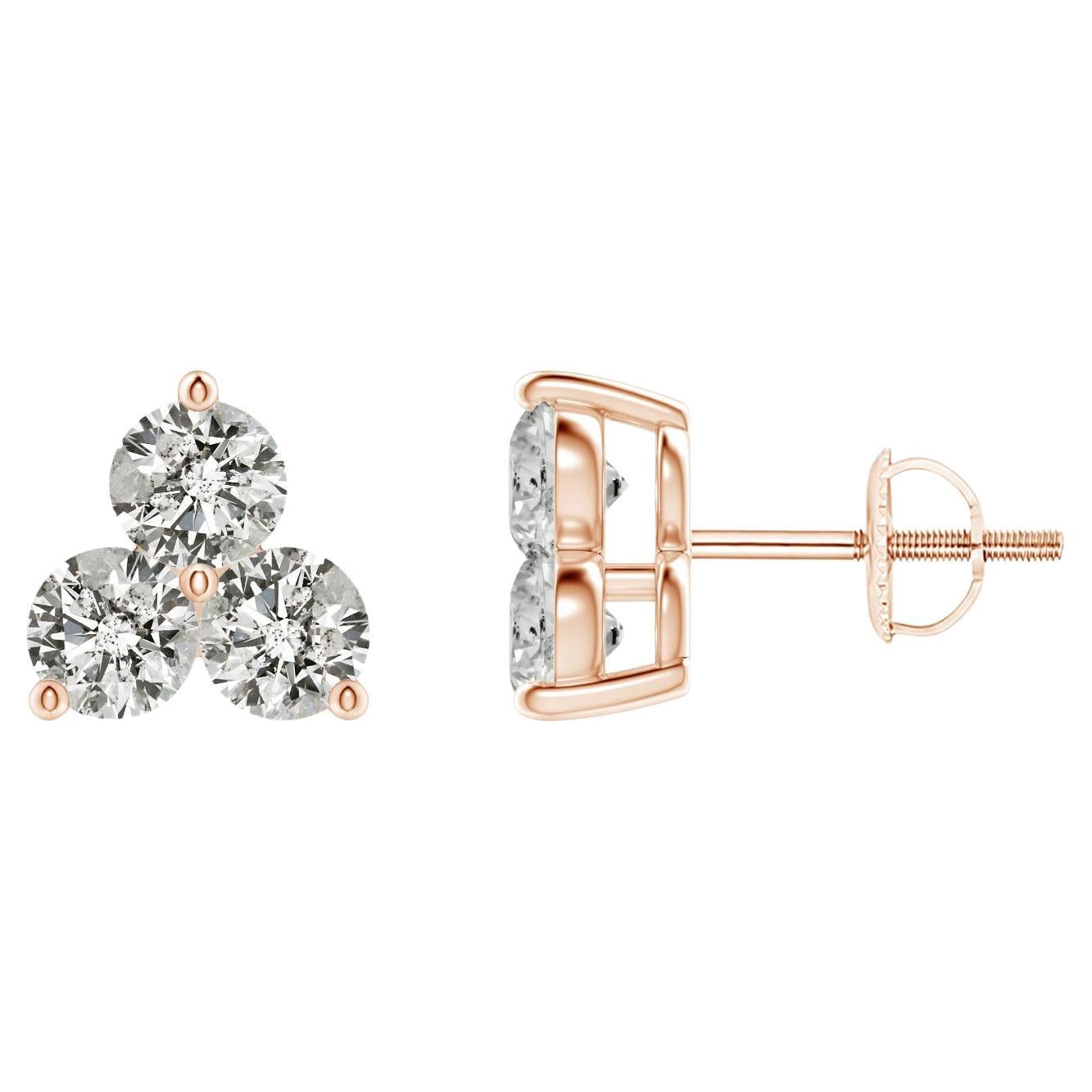 Natural Diamond Stud Earrings in 14K Rose Gold (0.75cttw  Color-K  Clarity-I3) For Sale