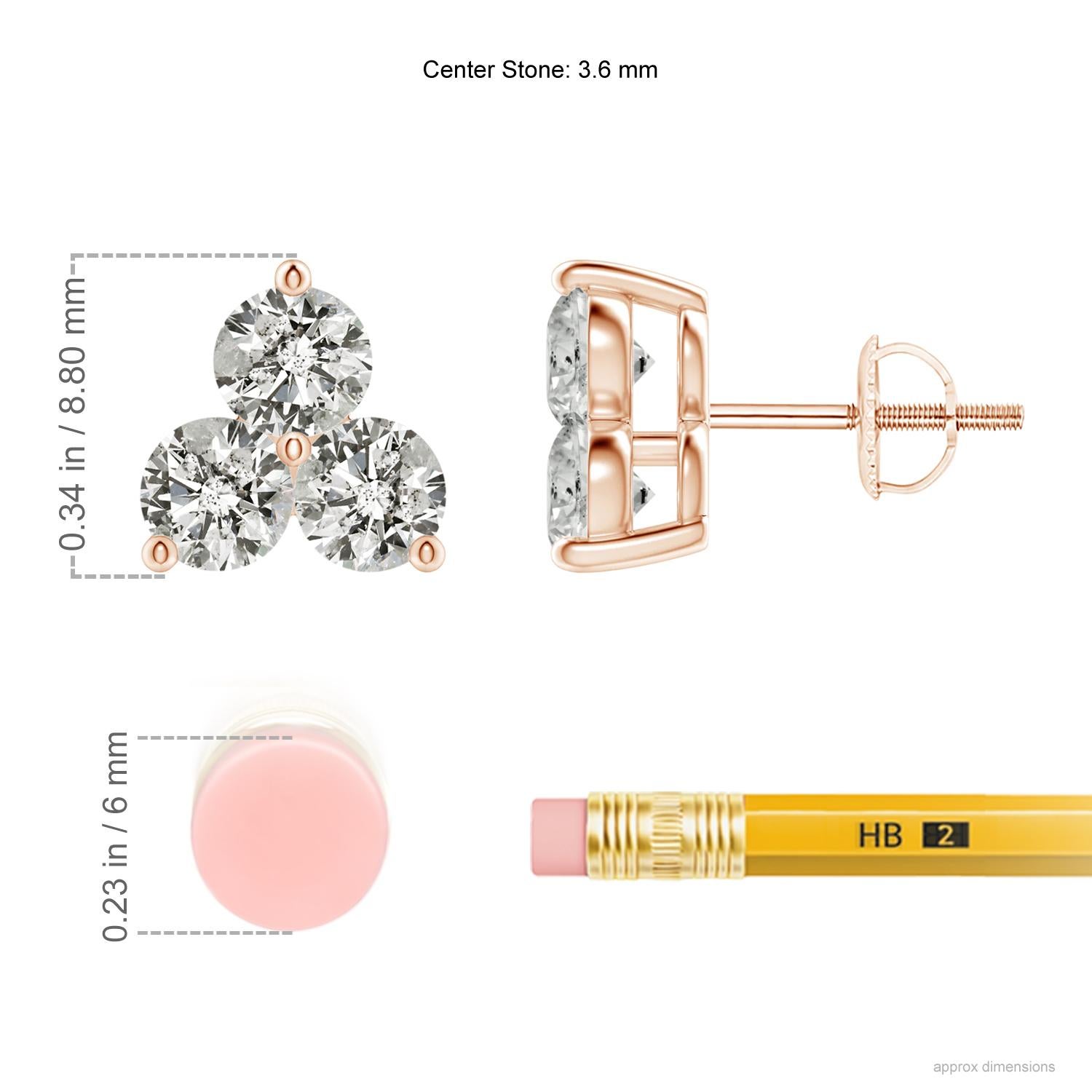 Trios of sparkling round diamonds are held in a shared prong setting to look like fascinating clusters on these stud earrings. Their glimmering white allure will enchant you and accentuate your look in a beautiful way. Crafted in 14K rose gold,