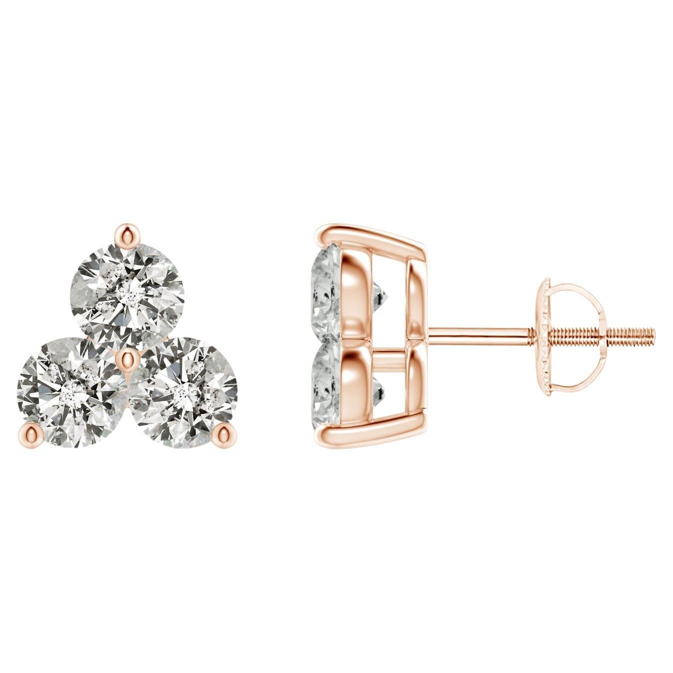 Natural Diamond Stud Earrings in 14K Rose Gold (1cttw  Color-K  Clarity-I3) For Sale