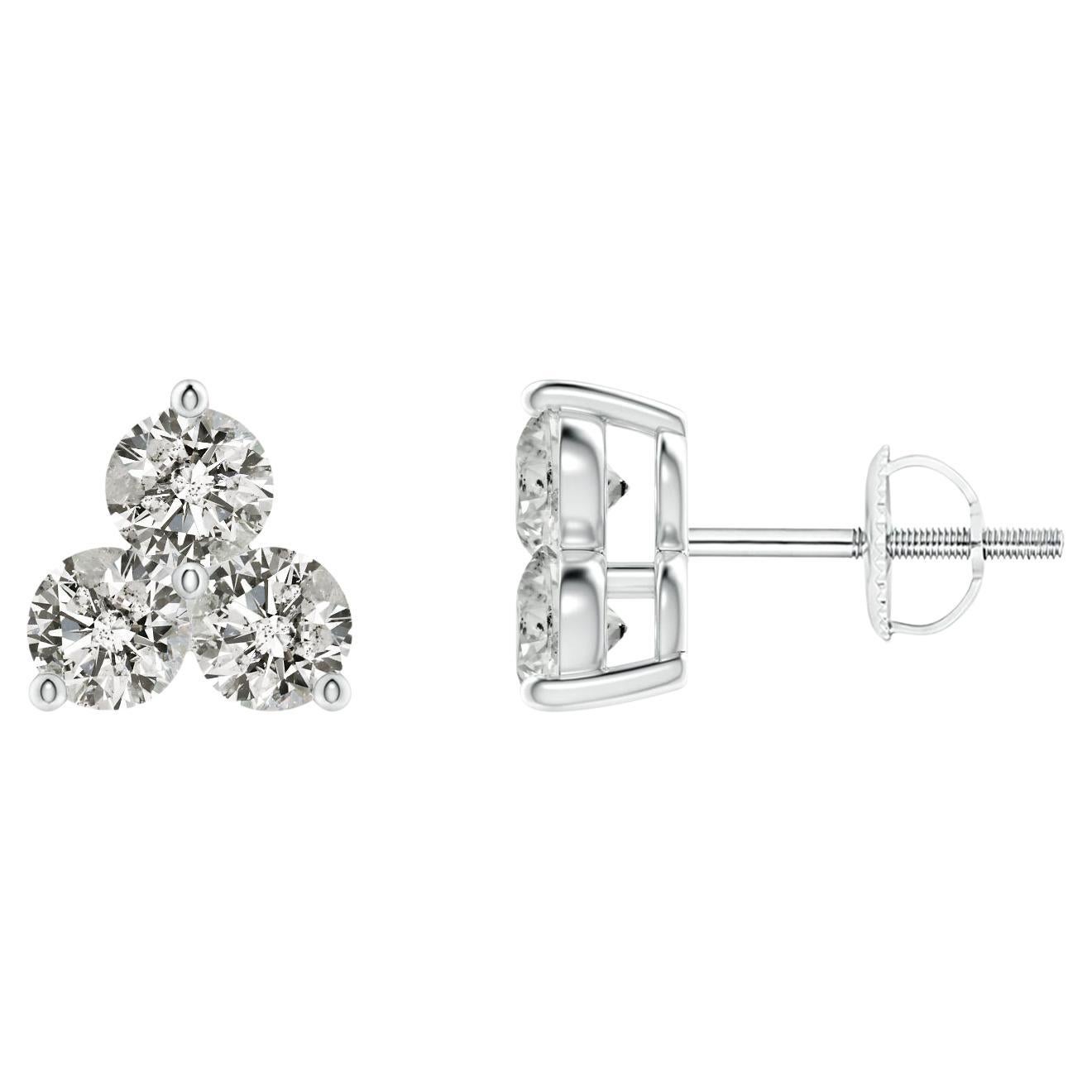 Natural Diamond Stud Earrings in 14K White Gold (0.5cttw  Color-K  Clarity-I3)