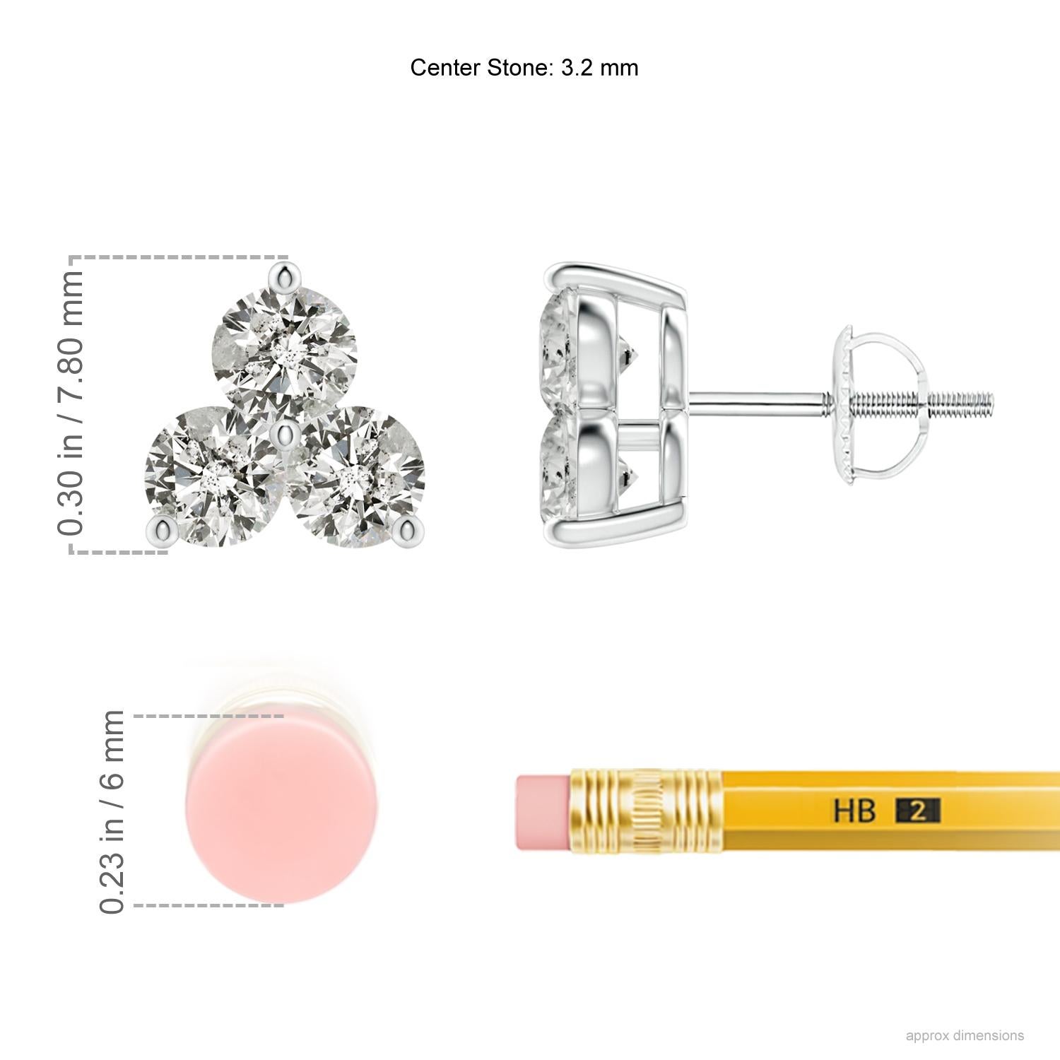 Trios of sparkling round diamonds are held in a shared prong setting to look like fascinating clusters on these stud earrings. Their glimmering white allure will enchant you and accentuate your look in a beautiful way. Crafted in 14K white gold,