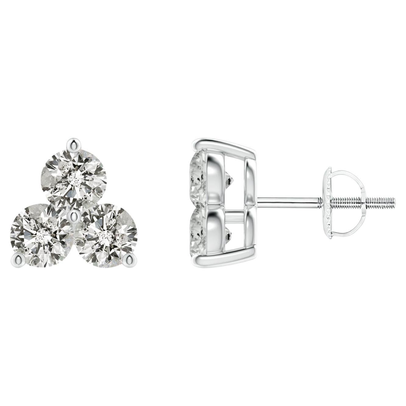 Natural Diamond Stud Earrings in 14K White Gold (0.75cttw  Color-K  Clarity-I3) For Sale