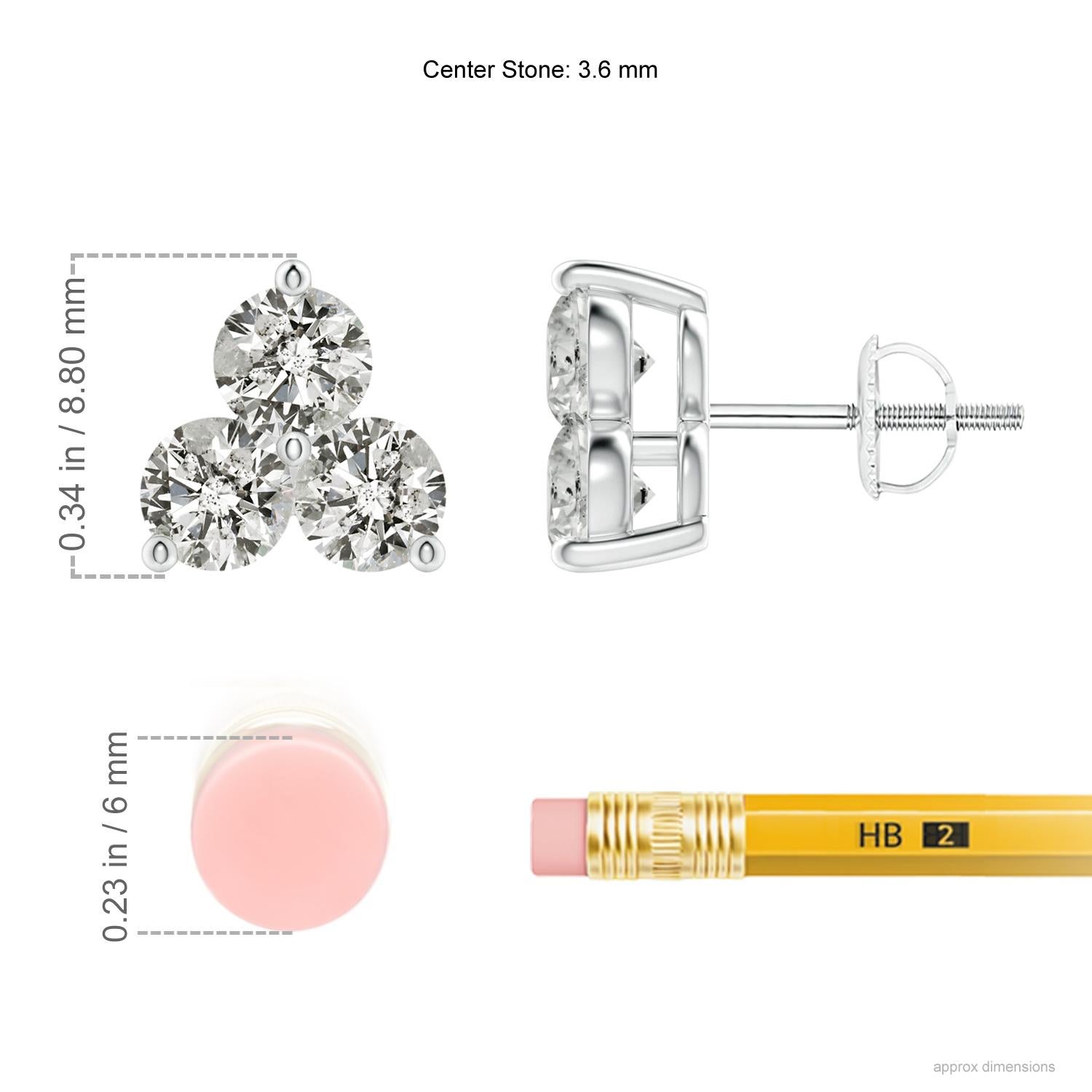 Trios of sparkling round diamonds are held in a shared prong setting to look like fascinating clusters on these stud earrings. Their glimmering white allure will enchant you and accentuate your look in a beautiful way. Crafted in 14K white gold,