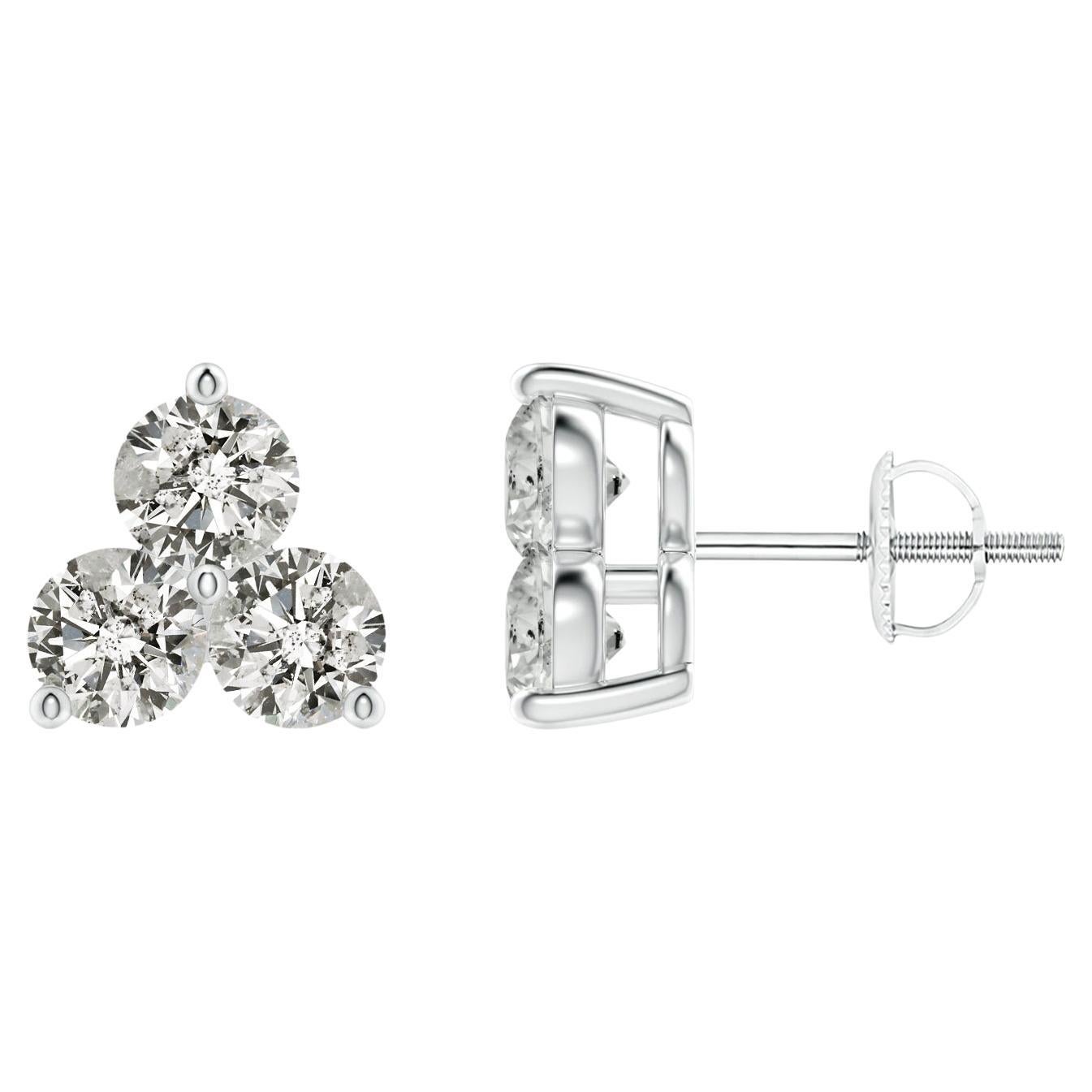 Natural Diamond Stud Earrings in 14K White Gold (1cttw Color-K  Clarity-I3) For Sale