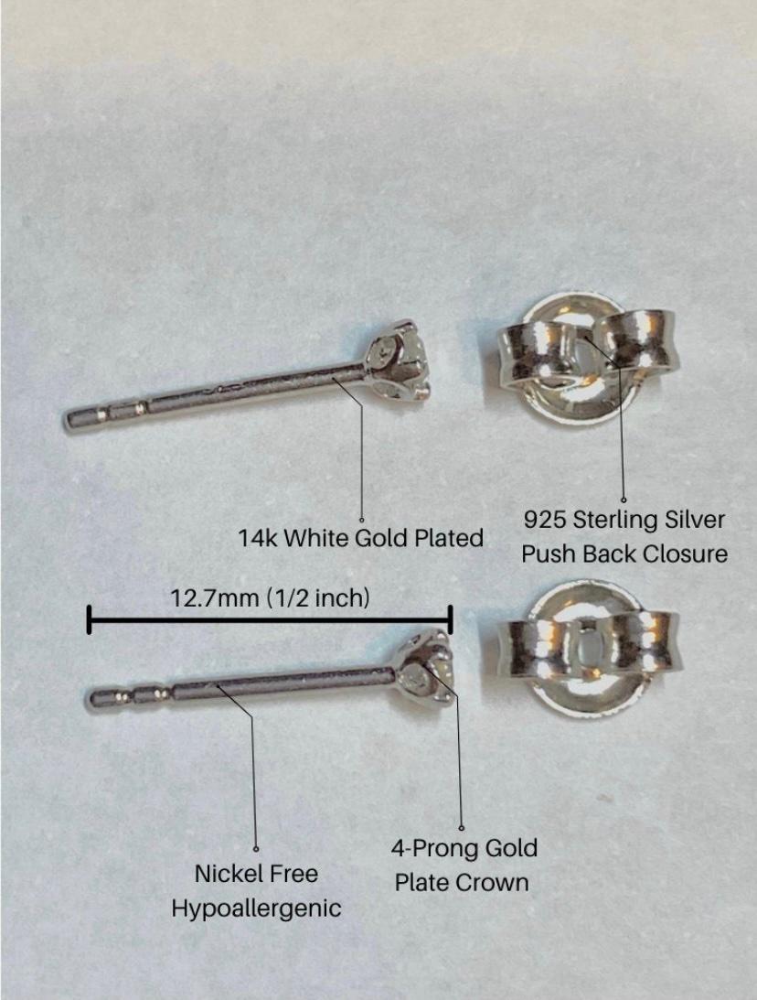 Pendientes de diamantes naturales de plata de ley 925 bañados en oro blanco de 14k Corte redondo en venta