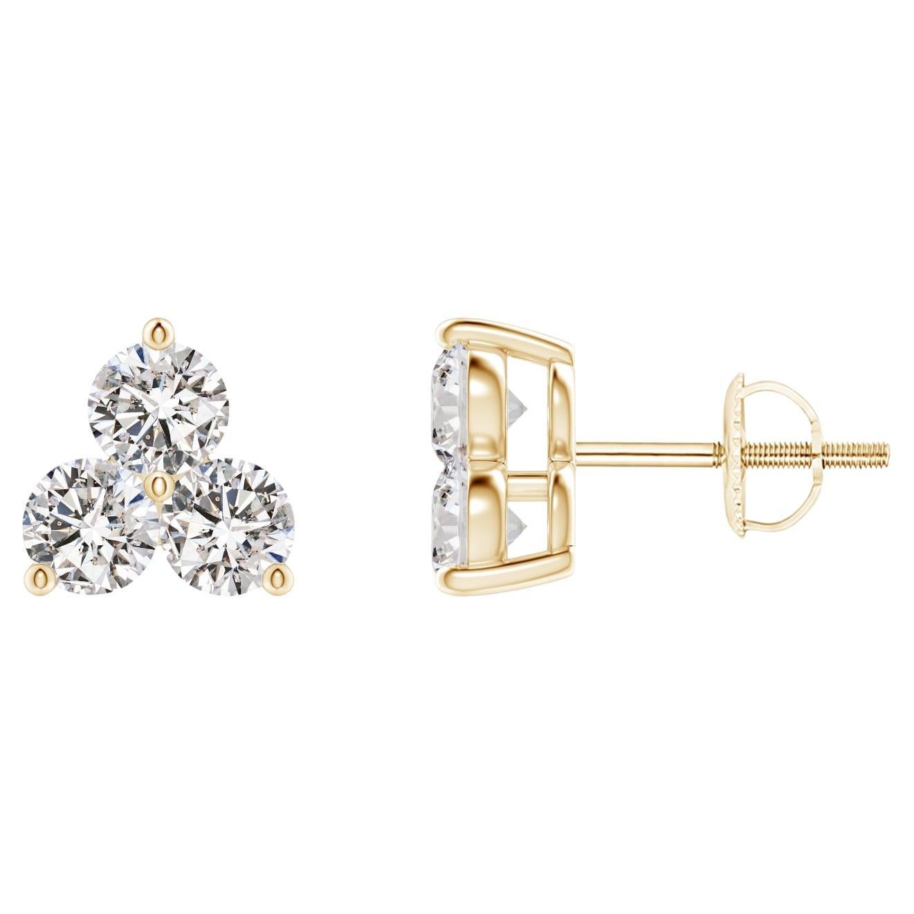 Natural Diamond Stud Earrings in 14K Yellow Gold (1.5cttw Color-I-J) For Sale