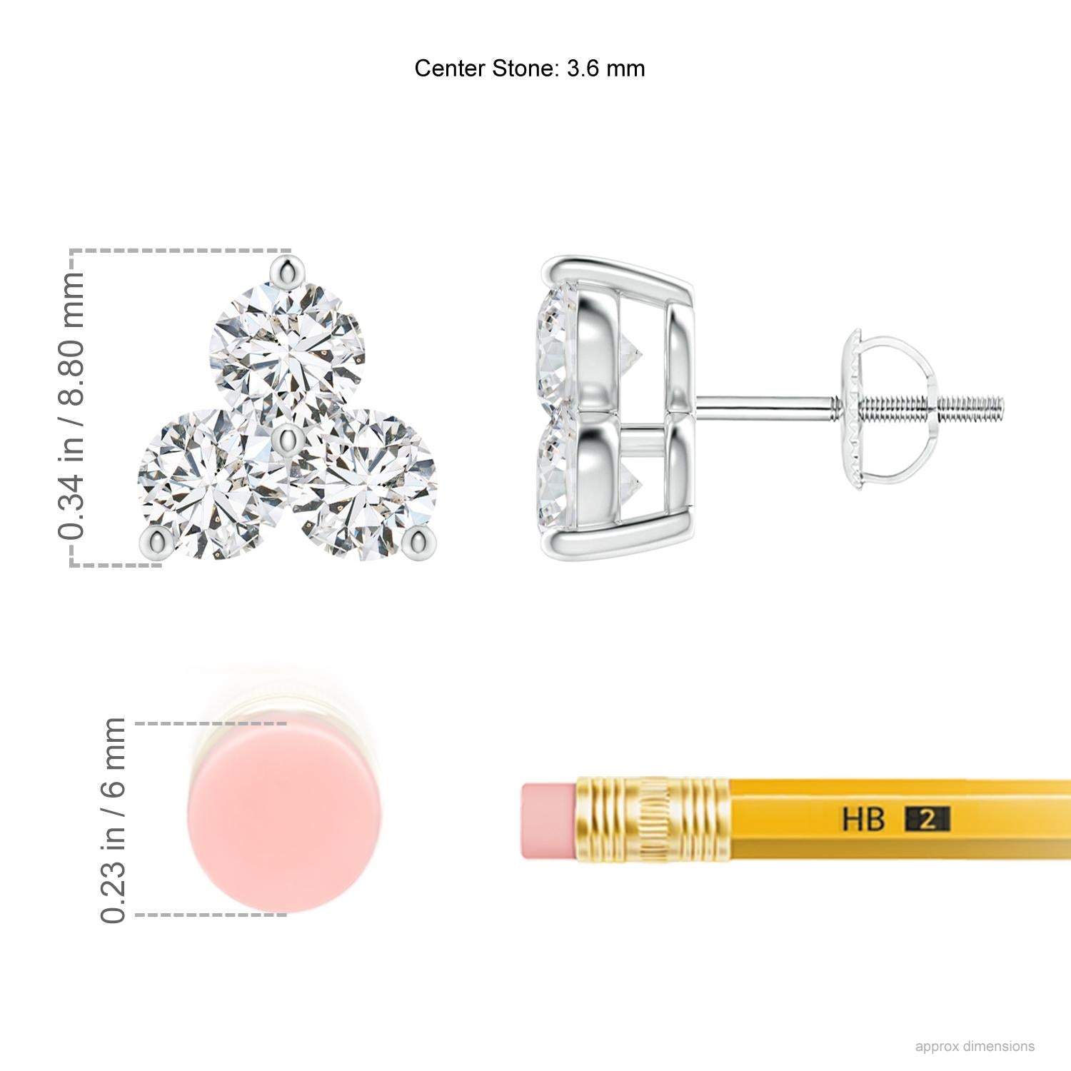 Trios of sparkling round diamonds are held in a shared prong setting to look like fascinating clusters on these stud earrings. Their glimmering white allure will enchant you and accentuate your look in a beautiful way. Crafted in Platinum, these