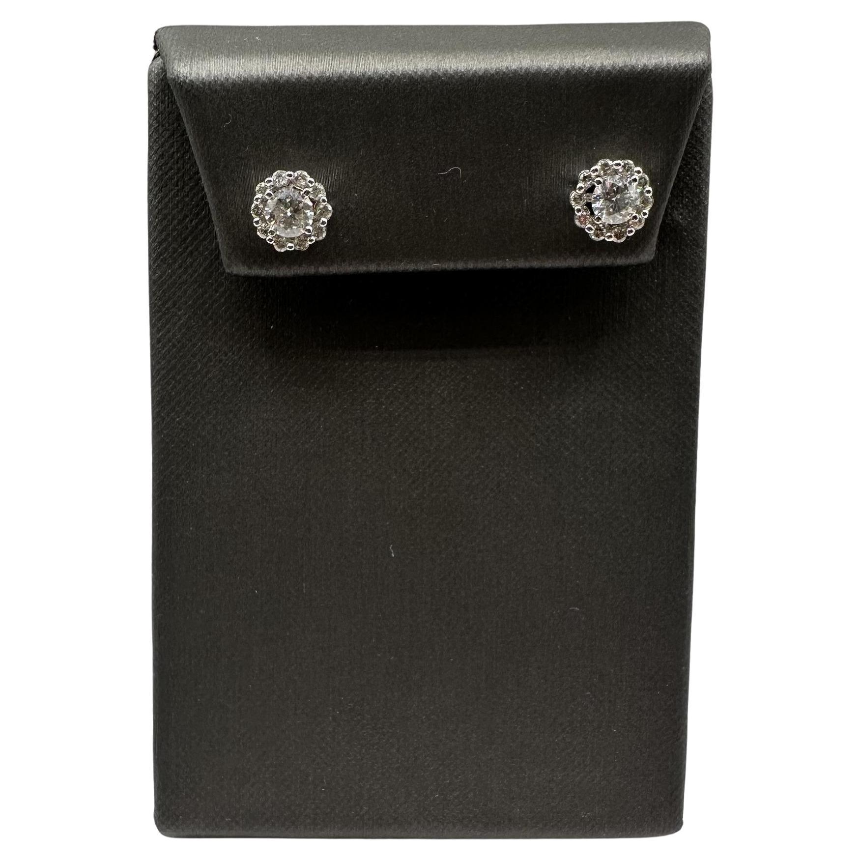 Pendientes de Diamante Natural con Cubiertas Extraíbles en Oro Blanco de 14kt - 0.97ct