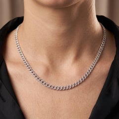 Collier de 18" à maillons cubains serti de diamants naturels, en or blanc 14 carats