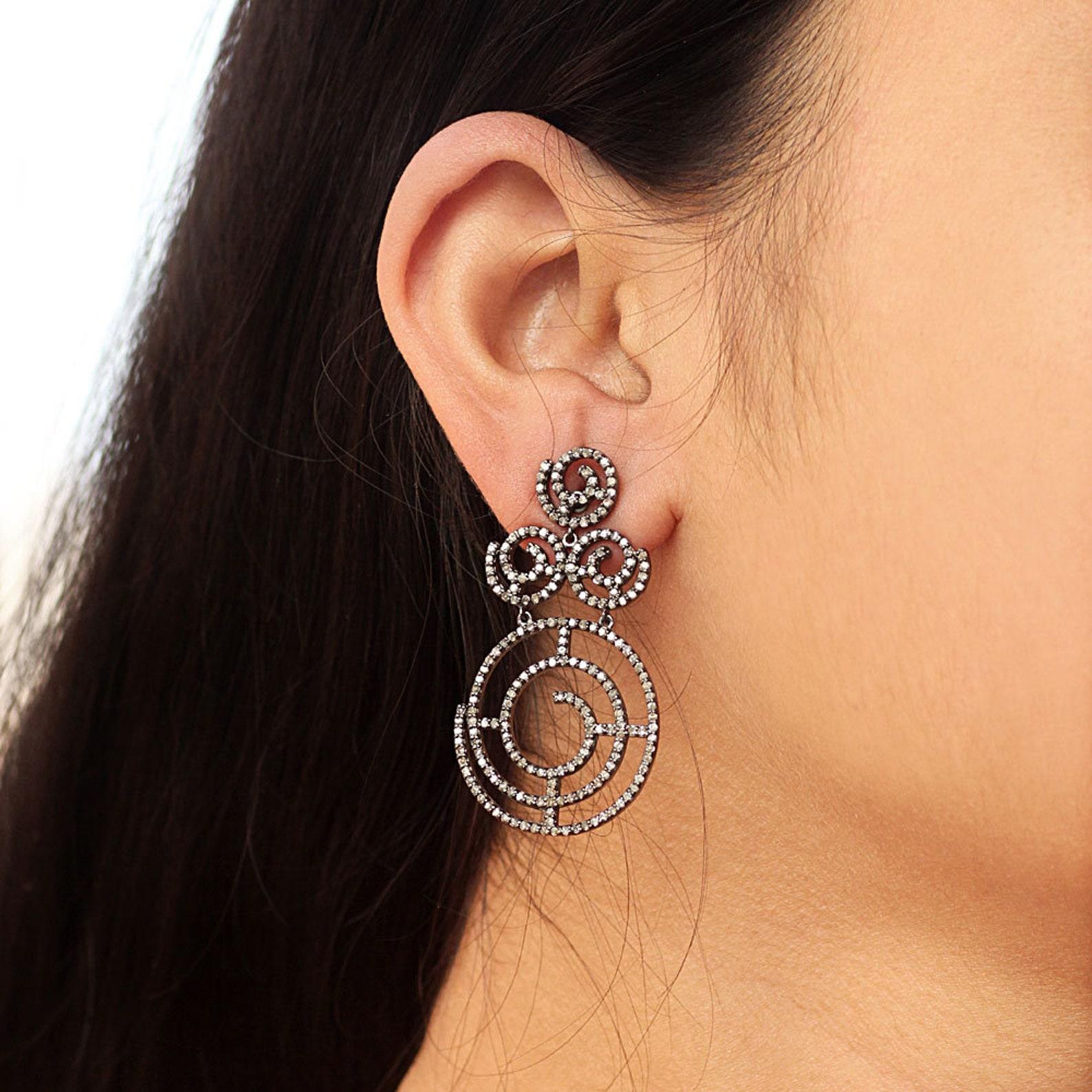 Pendientes Colgantes y de Gota de Diamante Natural Plata de Ley 925 Regalo para Ella en Nuevo estado para la venta en Chicago, IL