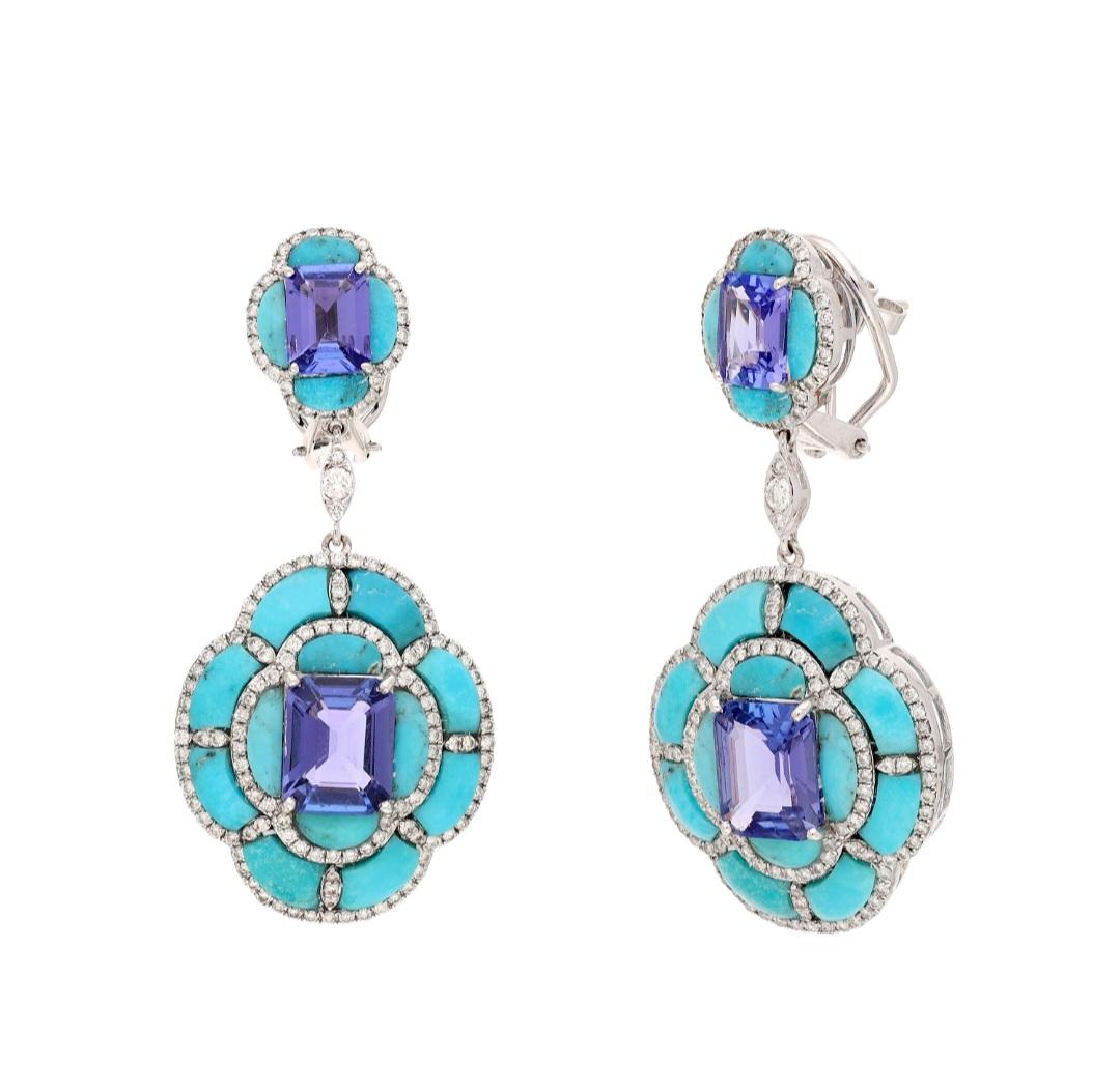 STONE DETAILS :
===============

❋ Stone : Tanzanite, Turquoise & Diamond
❋ Stone Size : 6X8 MM / 8X10 MM Approx. (± 0.20 MM)
❋ Stone Shape : Octagon Cut
❋ Stone Color : As Shown In Picture
❋ Color Stone Weight : 15.98 Cts. Approx.
❋ Stone Type :