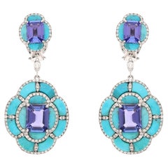 Natural diamond & tanzanite earring with turquoise in 18k