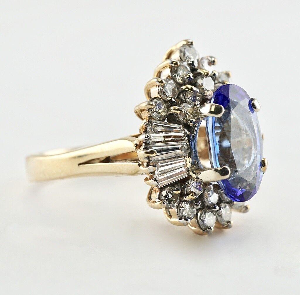 Anillo Diamante Natural Tanzanita Banda Oro 14K Cocktail Corte oval en venta
